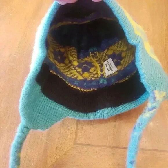 𝅺Pinyon Products Men's Navy/Yellow/Turquoise Wool Beanie - Picture 4 of 13